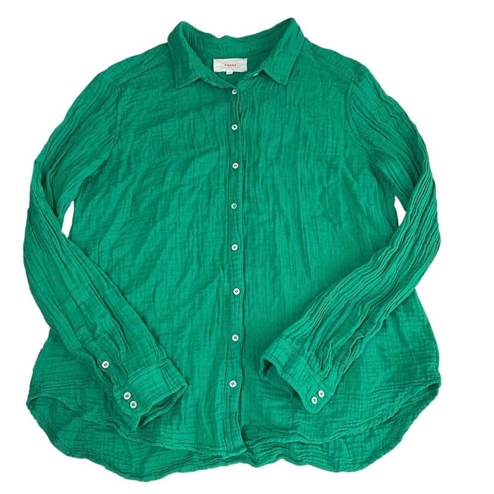 XiRENA Chelsea Gauze Scout Button Down Shirt Apple Green Large - Picture 13 of 14